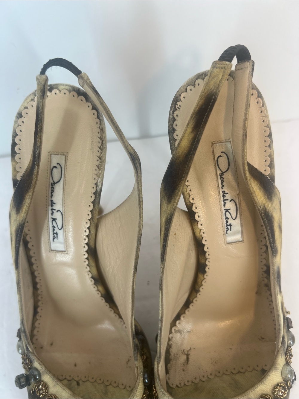 Oscar de la Renta Jeweled Slingback animal print Heels Vintage - Picture 9 of 14